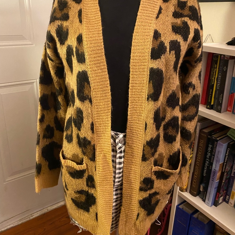 Leopard print cardigan sweater